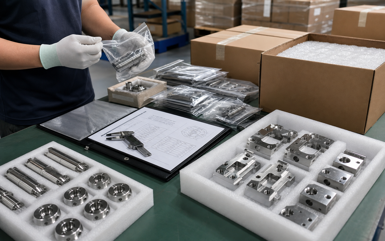 Illustrative prepared parts and packaging for multi-process manufacturing